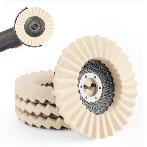 Polierscheibe 125mm, 22.2 mm Wollfilz Polieraufsatz Winkelschleifer, Abriebfest und Sicher Verklebt, polierscheiben für Schleifen und Polieren von Lack, Edelstahl, Holz und Kunststoff (4)