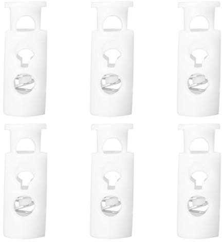 sourcing map 6pcs Spring Cord Locks Plastic End Stopper Dual Holes Toggle Fastener Rope End for Drawstrings, Shoelaces, Tent, Tie-Downs, White