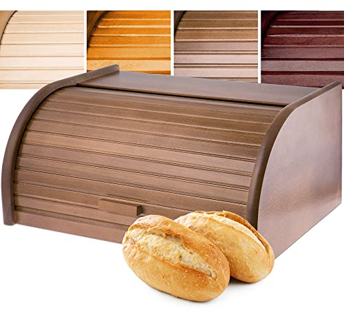 KADAX Portapane in Legno, Contenitore per Pane con Coperchio Scorrevole e Grande Capacità, Porta Pane con Coperchio a Serranda per Cucina (Marrone)