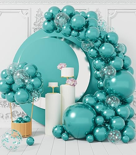 AULE Kit Arco Palloncini Verdi: 100 Pezzi Turchese Coriandoli Set Ghirlanda Palloncini Verde in Lattice Con per Compleanno Decorazione Giungla