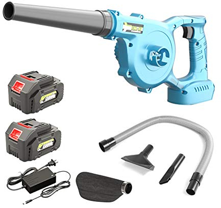 ACXZ Electric Cordless Leaf Blower and Vacuum, Brushless Copper Core Motor, Lightweight Rechargeable Cleaning Sweeper, 2 X Lithium Batteries, Cleaning Accessories Included