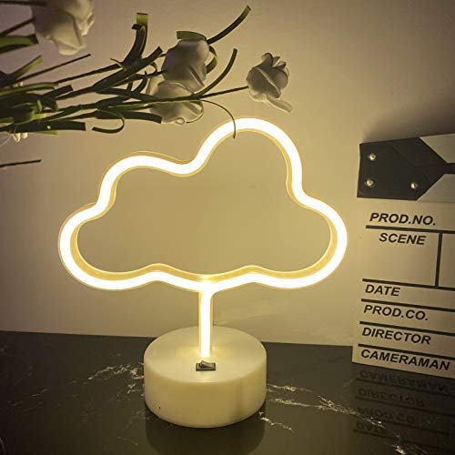 ENUOLI Cloud Neon Light,Warm White Signs Cloud Lights with Base Table Lamps for Beside USB or Battery LED Sign for Children Bedroom Neon Light Signs Decor for Christmas Bar Wedding Party