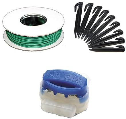 Genisys Mähroboter Kabel Reparatur Set + Haken Verbinder kompatibel mit Gardena Rasenroboter sileno Mäher Begrenzung Draht Erdnägel Klemmen - HQ 2024, Set:50m+100H+10V