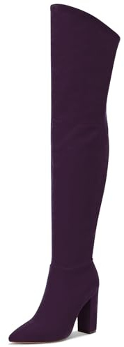 Castamere Donna Moda Cerniera Stivali Sopra il Ginocchio Tacco a Blocco 10CM Tacco Alto Viola Scamosciato Scarpe EU 38