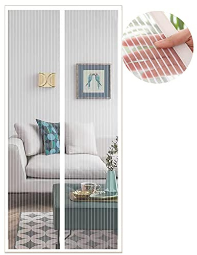 Cortina Mosquitera Magnética para Puertas, Versión Actualizada 150x210 cm Puerta de Malla Magnética, Blanco Cortinas para Puertas Exteriores, Fácil de Instalar y Lejos de Los Mosquitos