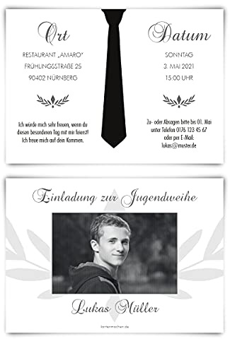 30 x Jugendweihe Einladungskarten Einladungen individuell mit Text und Foto DIN A6 - Krawatte