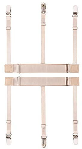 Herrskjorta förblir justerbar elastisk skjorta strumpeband skjorthållare med halkfria låsklämmor för polis militär, C-beige