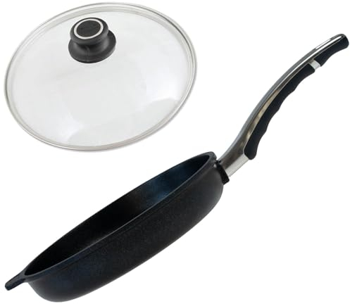 BAF Induktionspfanne 24 cm mit Glasdeckel - Aluminiumguss Antihaft Pfanne, antihaftbeschichtet - flacher Rand, 5 cm Höhe - geeignet für Induktion, Gas & Elektro - Made in Germany