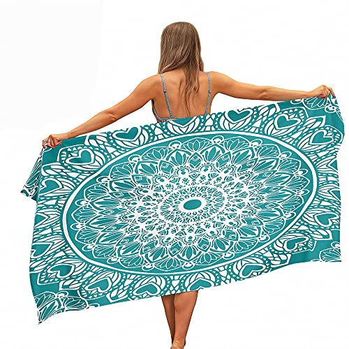 Surwin Strandhandtuch Mikrofaser, Mandala Strandtuch Sommer Strandtücher Schnelltrocknend Sand Proof Saugfähig Handtücher für Reise Strand Schwimmen Sport (150x180cm,Türkis)
