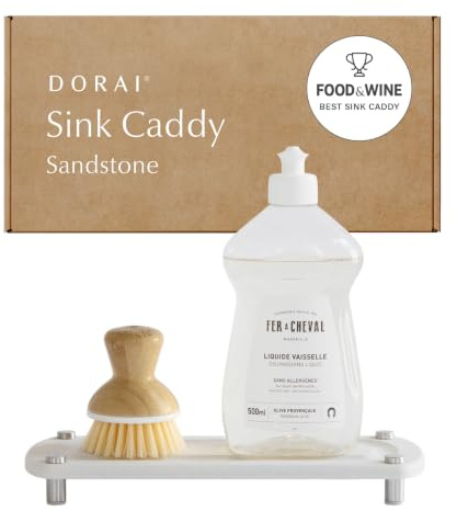 Dorai Home Stone Kitchen Sink Caddy - Diatomaceous Earth Sink Tray with Stainless Steel Feet, Water-Absorbing Countertop Organizer for Kitchen or Bathroom - Sandstone