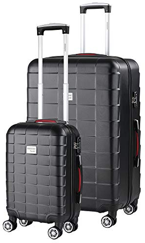 MONZANA® 2er Set Koffer Boardcase M, XL Gelgriffe TSA Schloss Reisekoffer Trolley Kofferset Handgepäck schwarz