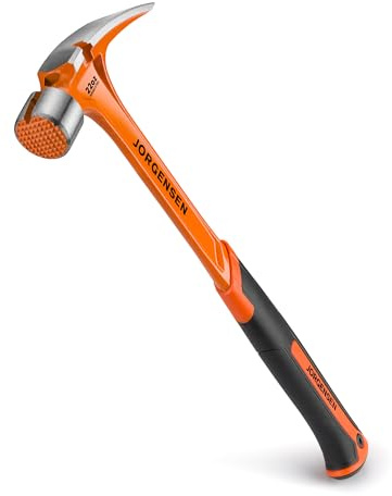 Jorgensen 22 oz Framing Hammer, Straight Claw Hammer with Magnetic Nail Holder, Rip Claw Hammer with Milled Face, Side Nail Puller, Shock Absorbing Grip, Heavy Duty One-piece Forged Hammer