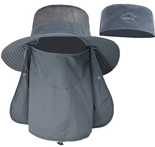 ehsbuy Fischerhut Herren Breiter Krempe Mesh Tropenhut Safari Hut Faltbar Sonnenhut mit Gesichtsbedeckung Nackenklappe