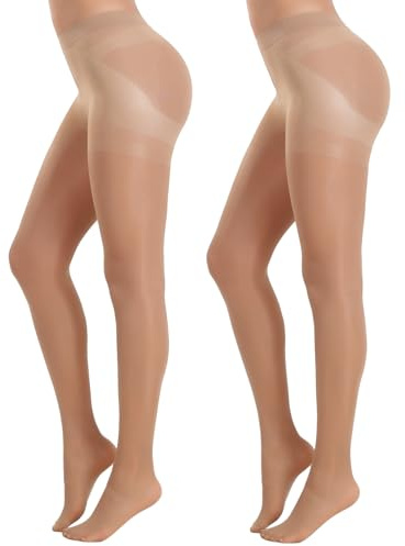 MANZI Strumpfhose Damen mit Bauchweg Effekt Shape Feinstrumpfhose 40 Den | Shaping Nylon Strumpfhosen Leicht Glänzend Reißfest,Schwarz Hautfarbe 2 Paar