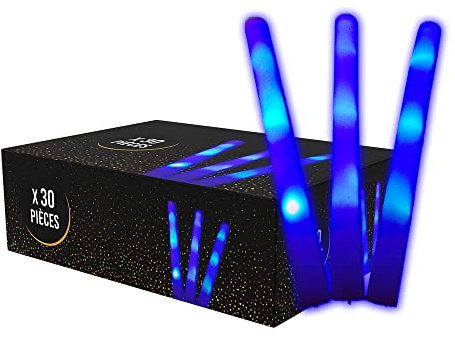 SPARKLERS Club - Juego de 30 varillas luminosas LED color azul, 40 cm, barra de espuma luminosa para bodas y fiestas, 3 modos de parpadeo, entrega 24/48 horas