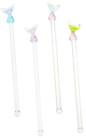 Angoily 4pcs Glass Stirring Rods Glass Stirrers Cocktail Stirrers for Home Bar for Mixing Drinks and Coffee