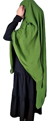 Yaqeen XL Khimar Dreieck Langer Hijab für Muslima einteilig Jazz-Stoff Kopftuch Material Chadors Arabien Islamisches Gebetskleid Muslimische Schals Jilbab, olivgrün, Einheitsgröße