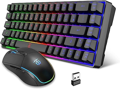 Snpurdiri 60% Wireless Keyboard and Mouse Combo, RGB Backlit Rechargeable Gaming Bundle, 40Hrs Battery, Compact Desktop Set for PC/Mac