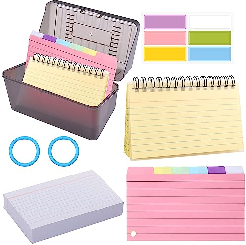 CNYMANY 300 Stk Linierte Karteikarten mit 2 Binderinge und 6 Indexaufkleber, 12,5x7,5cm, Weiß