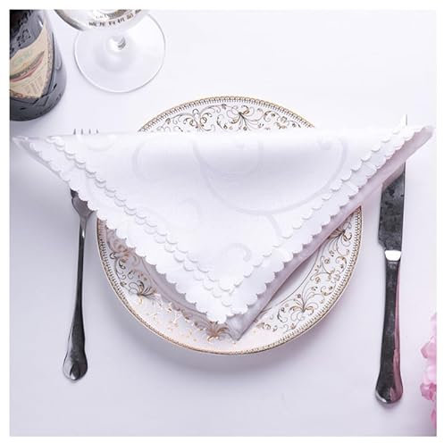 SYSUII 10er Pack Stoffservietten Hochzeitsservietten Wiederverwendbare weiche Stoffservietten Tischdekoration Servietten für Weihnachten Kommunion Ostern Geburtstag Hochzeit 48x48cm -Stil 2,Weiß
