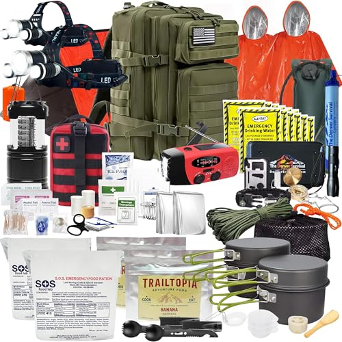 Denver: Premium 72 Hour Survival Backpack with Supplies - Bug Out Bag Backpack - Upgraded Go Bag Emergency Backpack w/Complete Tactical Survival Kit - Bug Out Bag Survival Kit for 2 (Green)