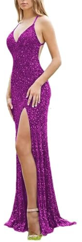 KURFACE WSX427 - Vestido de fiesta sin mangas con cuello en V y hombros descubiertos para boda, fucsia, 42