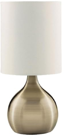 Antique Brass Metal Vintage Touch Control Table Desk Lamp with White Drum Shade | 29cm Height | 1 x SES E14 Lamp Bulb Required | UK Approved | 3 Stage Dimmer | Modern Influence