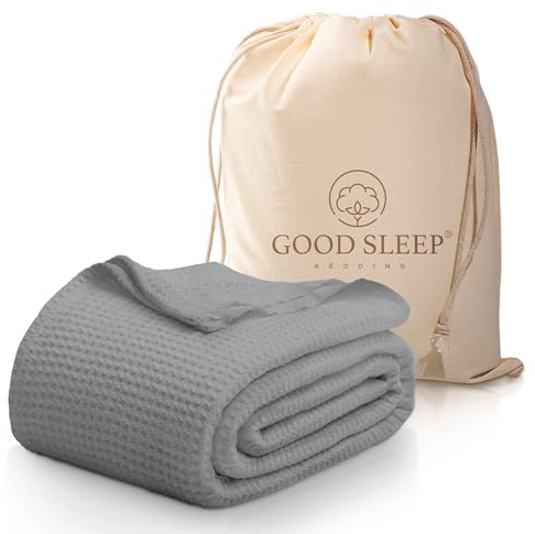 Cotton Blankets Double Size, Luxury Waffle Weave Super Soft Blanket, All Season Blankets & Throws,Breathable Double Size, 100% Cotton Blanket for Bed,(150 x 200) cm, Light Gray