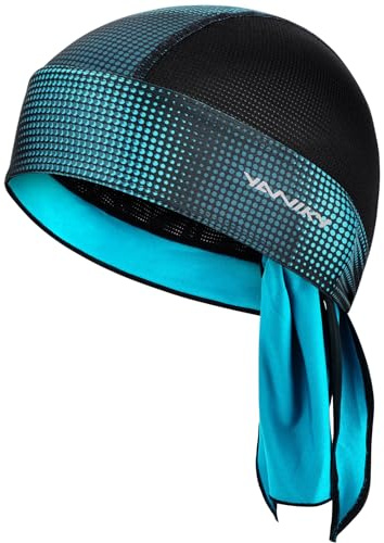 YANIKY Bandanas Skull Caps for Men, Women Skull Cap Helmet Liner, Summer Cycling Hat, Durags for Men, Motorcycle Bandana Sweat Wicking Dew Rags for Sport Travel Running Fitness (Bluegreen)
