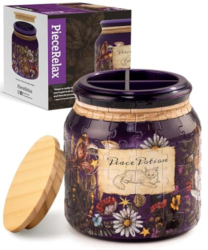 PieceRelax 3D Puzzle Jar 96 Plastic Pieces for Adults - Peace Potion, Wooden Lid & Divider, Fun & Functional Storage for Home Office & Creative Gift for Mum and Women [BB1042]