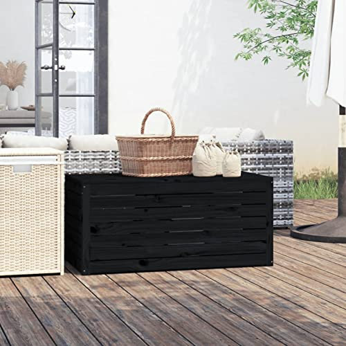 Rantry Gartenbox Kissenbox mit Stauraum Holztruhe Möbel mit Deckel Garten Auflagenbox Gartentruhe Gartenkiste AuflagentruheGartenmöbel Balkonmöbel Schwarz 101x50,5x46,5 cm Massivholz Kiefer