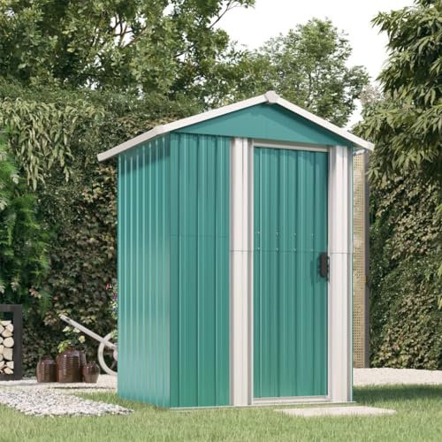 Keyroto Capanno per Attrezzi da Esterno Casetta da Giardino Casetta Porta Attrezzi da Giardino con Cancello e Maniglia in Acciaio Zincato-Verde-