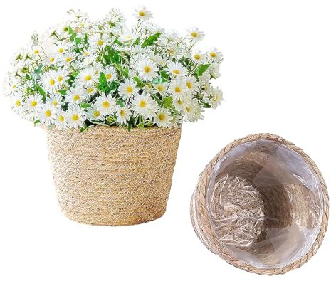 LWZko 2-Pack Cesta de la Macetero Mimbre, Maceta al Aire Libre, Macetas Pequeñas, Maceta Tejida, Jardinera para Plantas de Interior, para Las Plantas Flores Decorativos del Hogar (Marrón/Beige)