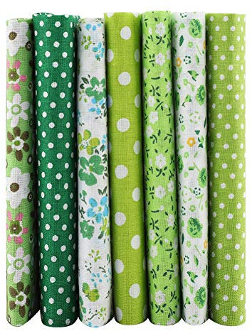 7 Stück Quiltstoff, Baumwollstoff, Stoffquadrate, Stoffreste, Nähstoff, Blumenstoff, vorgeschnittene Stoffe, niedlicher Stoff, Patchworkstoff, 50 cm x 50 cm (Grüne Serie)