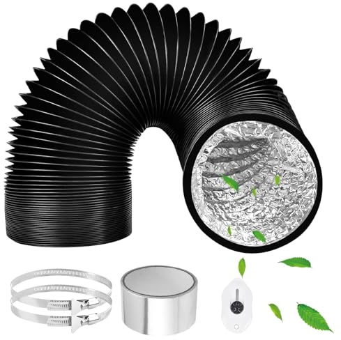 ComPDCVD frånluftsslang 125 mm längd 3 m aluminium Aluflex-slang flexibel PVC aluminiumrör slang med 2 slangklämmor rostfritt stål för luftkonditionering mobil luftkonditionering torktumlare