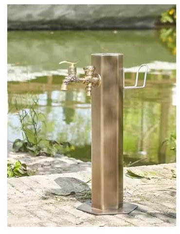 Freistehender Außenwasserhahn Wassersäule mit Gartenschlauchhalter, Retro-Dekoration, Edelstahl- Wasserleitung, Waschen & Bewässern für den Rasen im Hinterhof(20.5x18x50cm)
