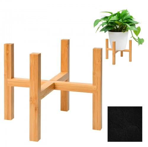 Duronge Supporto per Piante Moderno in Bambù, Supporto per Piante in Legno, Supporto Piante, per Esterni e Interni, 19,3 x 16 cm