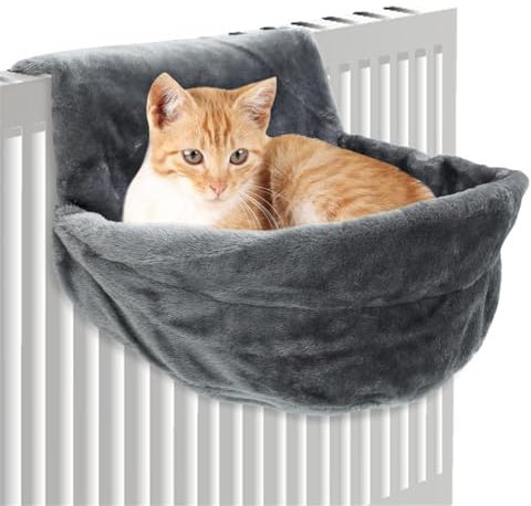 Heizkörperbett für Katzen,Hängebett für Katzen Katzenheizungsliege Katzenhängematte für Heizungen Grau Plüschstoffe Faltbar Heizkörper Bett Katzen für Katze Kleine 45,5x39x25,5CM (Grau)