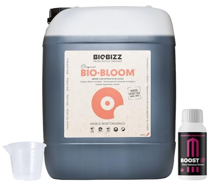 GROWMANIA Bio Bloom de BioBizz 10 l + échantillon Boost Up Nutrients + Verre doseur | Biobloom Solution de floraison massive | Pour agriculteurs et grands producteurs