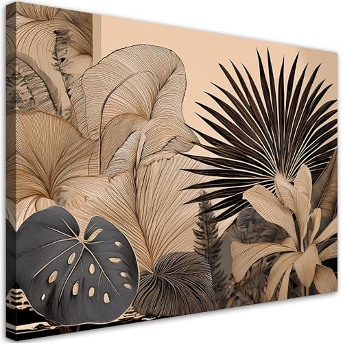 Feeby Leinwand Bilder - Monstera Blätter Palmen Pflanzen - Vlies 90x60 cm - Deko Wohnzimmer - Wandbilder Schlafzimmer - Deko Aesthetic - Wand Deko - Leinwand Groß - Deko Zimmer - Leinwandbilder XXL