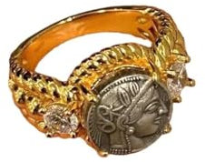 DYFUHO Mythos Göttin Athene Münzring,Griechischer Mythos Göttin Zierlicher Zirkonia Ring,Offener Ring