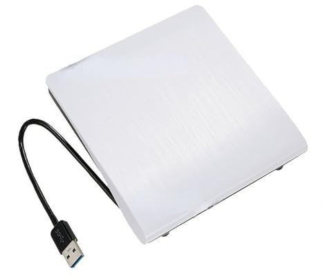 ROBAUN Graveur de DVD RW DL externe haute vitesse USB 3.0, graveur de CD, lecteur optique portable mince, compatible avec PC(Bianco)