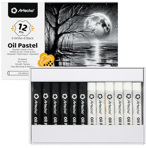 Artecho Set di 12 gessetti a olio (8 x 60 mm), bianco e nero