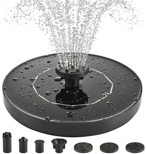 Solar Bird Bath Fountain Pump, Solar Powered Water Pump with 6 Nozzles, Free Standing Floating Fountain for Garden, Pond, Pool, Outdoor Water Feature for Birds,1W