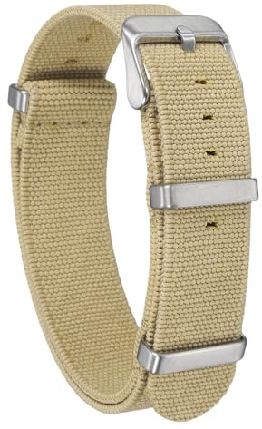 sourcing map Elastic Nylon Watch Band 18mm One-Piece French Watch Strap Waterproof Replacement Wristwatch Strap with Silver Buckle for Men Women, Khaki