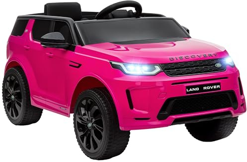 AIYAPLAY Coche Eléctrico para Niños de +3 Años con Licencia Land Rover Discovery Sport Carro Eléctrico Infantil con Batería 12V Mando a Distancia Arranque Lento Faros Bocina y Música Rosa