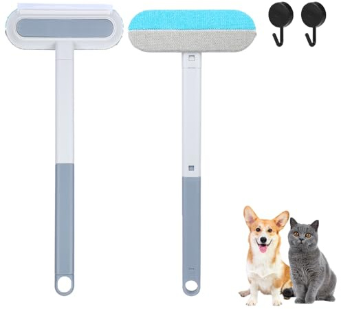 Lyreh 4-in-1 Multifunctional Pet Hair Remover Brush, Reusable and Washable Lint Brush with Hooks Long Handle Carpet Scraper Dog and Cat Fur Removal Tool for Furniture Sofa Clothes Bedding Window Car