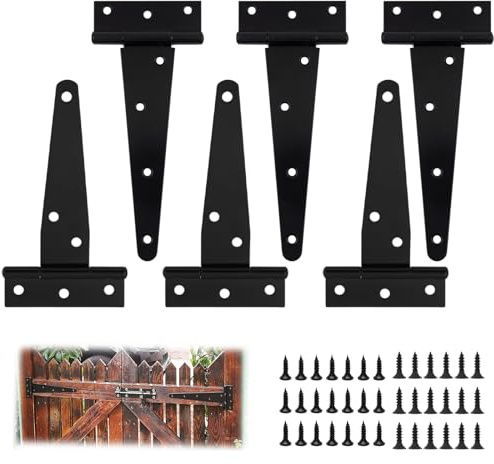 HUANR Scharniere Schwerlast, 6 Stück Türscharniere für Holztüren | 4 und 6 Zoll Türscharniere Außen, T-Förmige Klappscharnier, mit 39 Schrauben, für Türen und Fenster