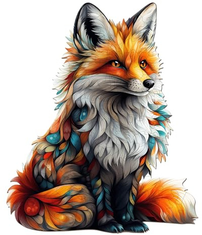 SECOGM Holzpuzzle Erwachsene, 100 Teile Künstlerischer Fuchs Holz Puzzle Erwachsene, 21.5x21.5cm Wooden Puzzle, Unregelmäßige Form, ‌Premium-Holzpuzzle Geschenkbox