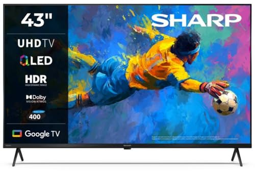 Sharp 43HP5365E - GOOGLE TV, 43 UHD,FRAMELESS,60Hz, QLED HDR10,Dolby Vision HDR,Google Assistant con microfono,Chromecast,Bluetooth, DOLBY Atmos 2x10W, HDMI 2.1 x4, USBx2, Colore nero
